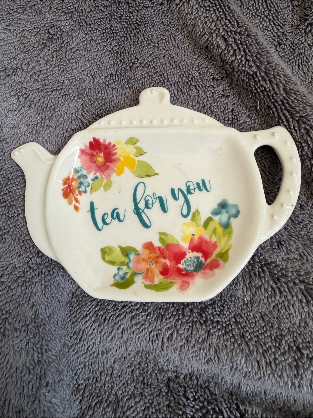 Floral 'Tea for You' Ceramic Teapot Trinket Dish